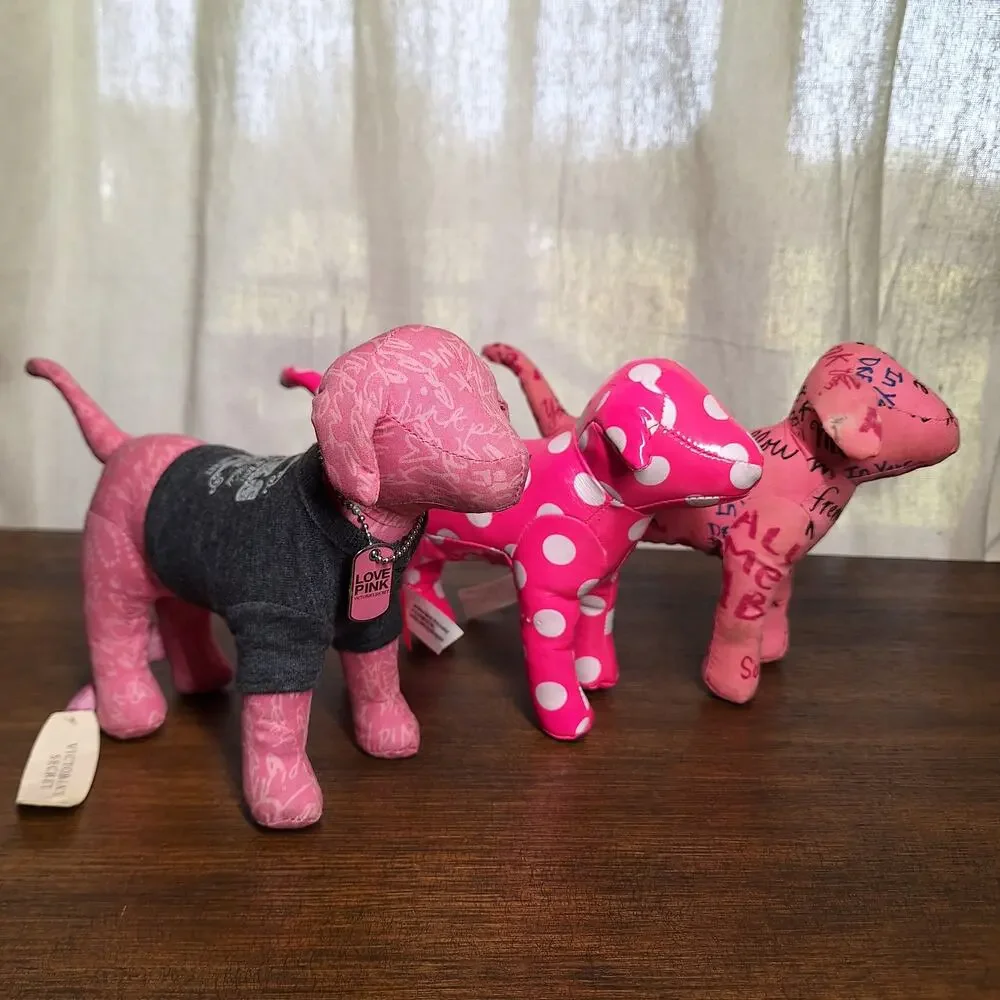 Victoria secret Pink Y2K 2000s 8" Plush dog lot bundle of 3 Vinyl polkadot 86 - Picture 2 of 10